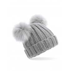 JUNIOR FAUX FUR DOUBLE POM POM BEANIE B414B