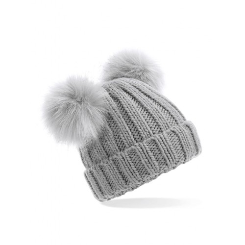 JUNIOR FAUX FUR DOUBLE POM POM BEANIE B414B