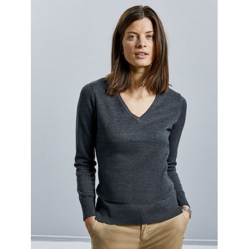 LADIES' V-NECK KNITTED PULLOVER JE710F